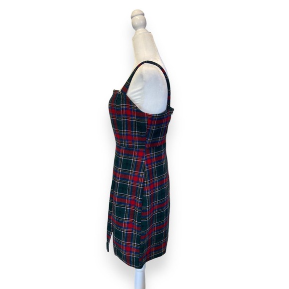Copper Key Green and Red Plaid Square Neck Print Split Hem Dress - Picture 4 of 10